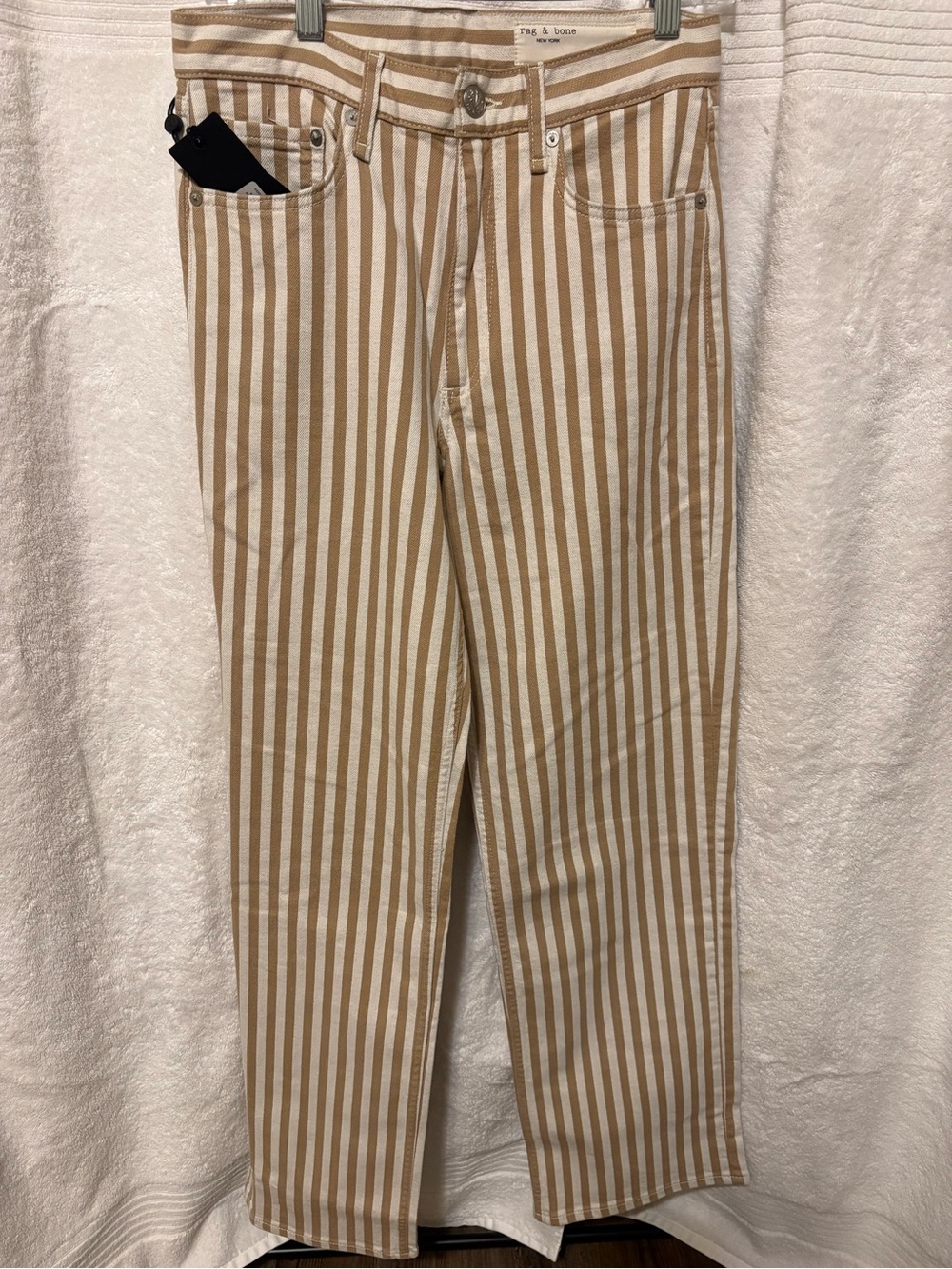 rag & bone Beige and White Striped Straight Leg Jeans